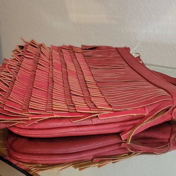 Red Vegan Suede/Leather Fringed Clutch/Crossbody - Picture 12 of 16